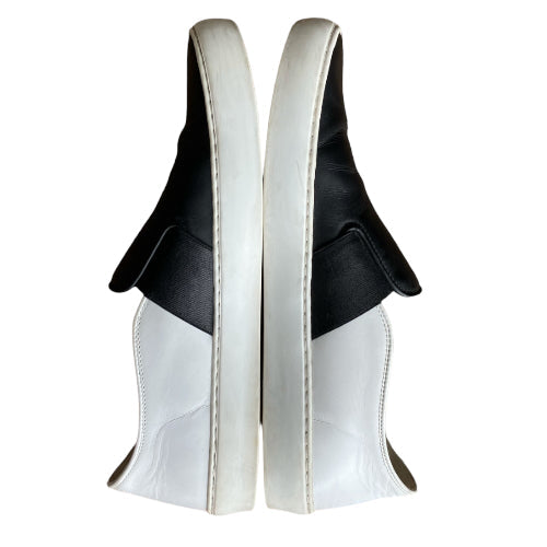 CHANEL Black & White Leather Flat Slip on Sneakers, Size 39