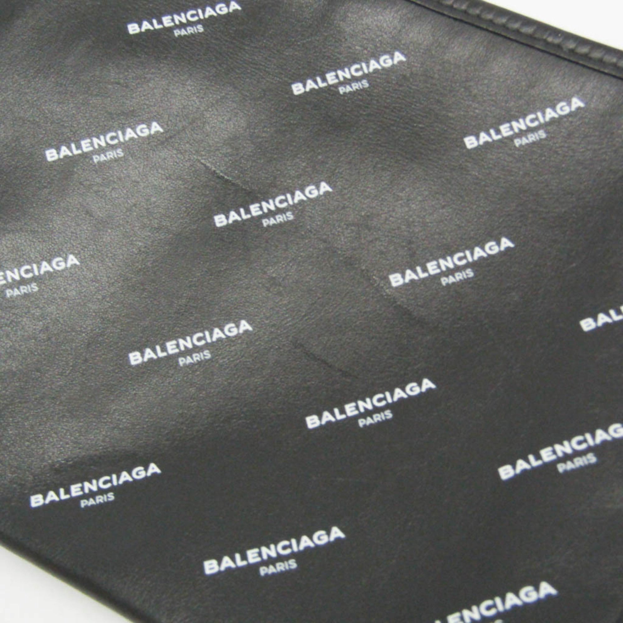 Balenciaga Logo Print Leather Clutch