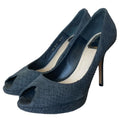 CHRISTIAN DIOR Miss Dior Black Python Leather Peep Toe Pumps, Size 37.5