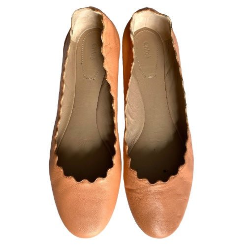 CHLOE Lauren Dusty Pink Scalloped Leather Ballet Flats, Size 38.5