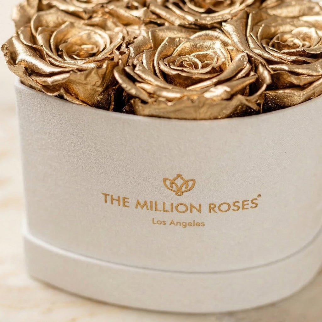 Baby Heart Beige Suede Box | Gold Roses