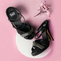 NEW DOLCE GABBANA Black Rhinestone Suede Ankle Strap Heeled Sandals, Size 36