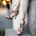 GUCCI Brown Leather Icon GG Canvas Bit Ankle Strap Platform Sandals, Size 39.5