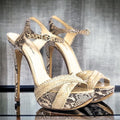 ALEXANDRE BIRMAN Beige Python Criss Cross Ankle Strap Platform Sandals, Size 36
