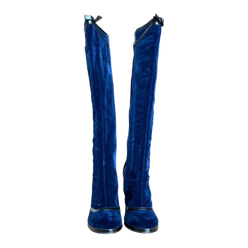 NEW MARC JACOBS Navy Velvet Knee High Boots, Size 41