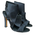 MANOLO BLAHNIK Black Satin Cutout Accents Slingback Heeled Sandals , Size 37