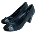 GUCCI Black Suede Horsebit Patent Leather Cap Toe & Heeled Pumps, Size 40.5