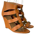 BALENCIAGA Camel Leather Strappy Gladiator Bronze Buckle Wedge Sandals, Size 40