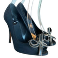 DOLCE & GABBANA Black Fabric Chain Bow Detail Peep Toe Pumps, Size 37.5