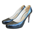PRADA Black Textured Patent Leather Platform Pumps, Size 41