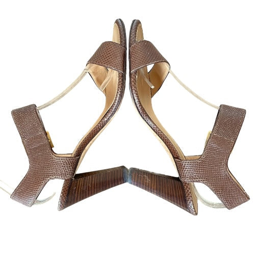 SALVATORE FERRAGAMO Brown Leather Strappy Buckle Ankle Strap Sandals, Size 9.5 C