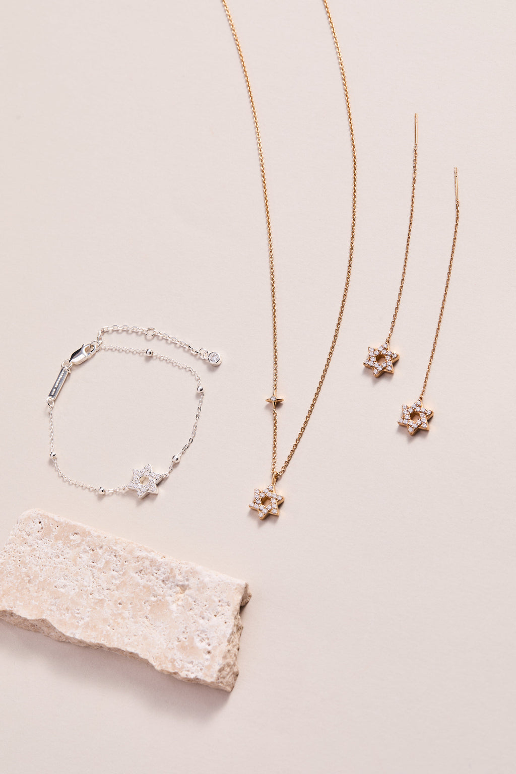 Star of David Delicate Pave Crystal Threader Earrings