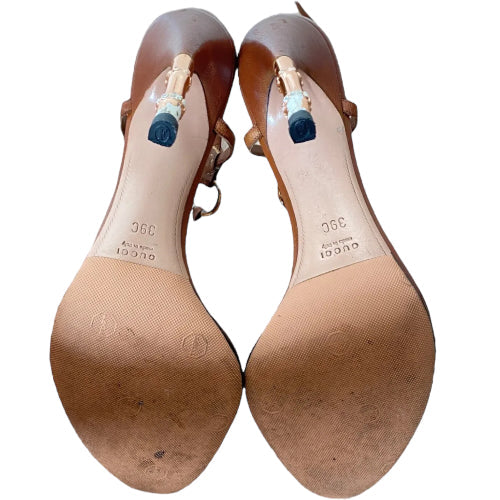 Gucci x Tom Ford Brown Leather Snake Head Embellished Slide Sandals, Size 39