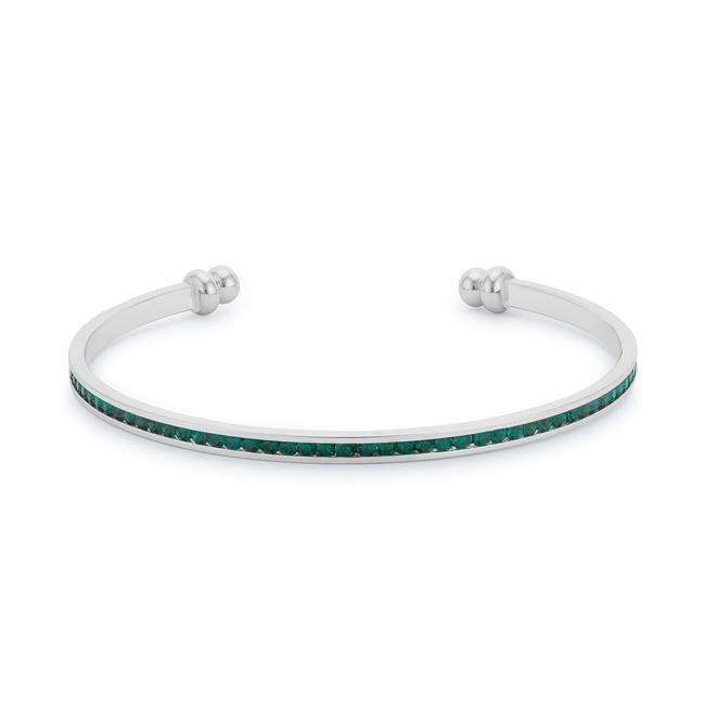 Bonnie 0.8ct Emerald Green Crystals With White Gold Rhodium Channel Set Cuff