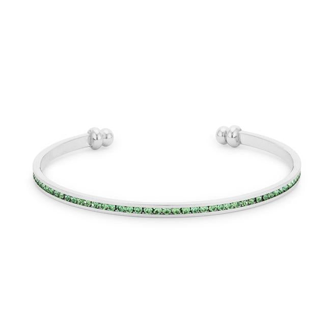 Bonnie 0.8ct Peridot Green Crystals With White Gold Rhodium Channel Set Cuff