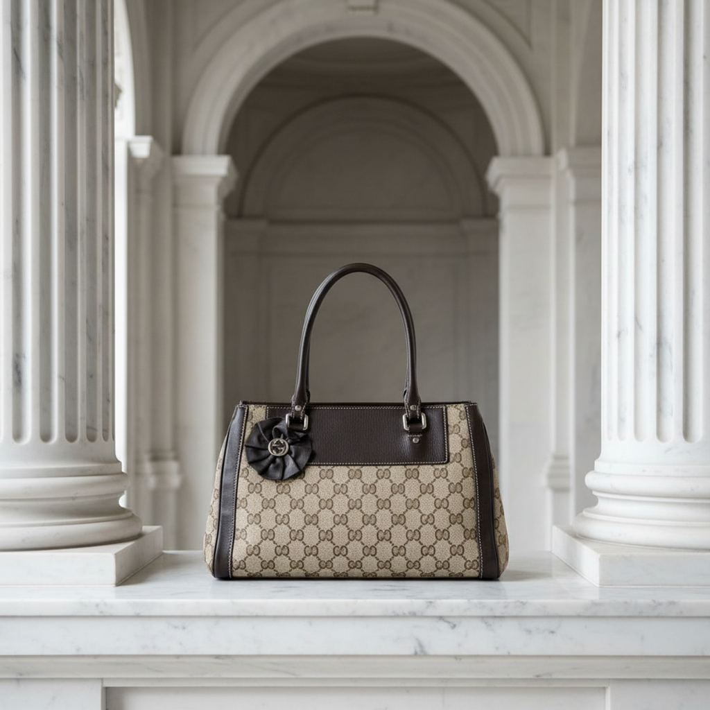 Gucci GG Canvas · Leather Handbag