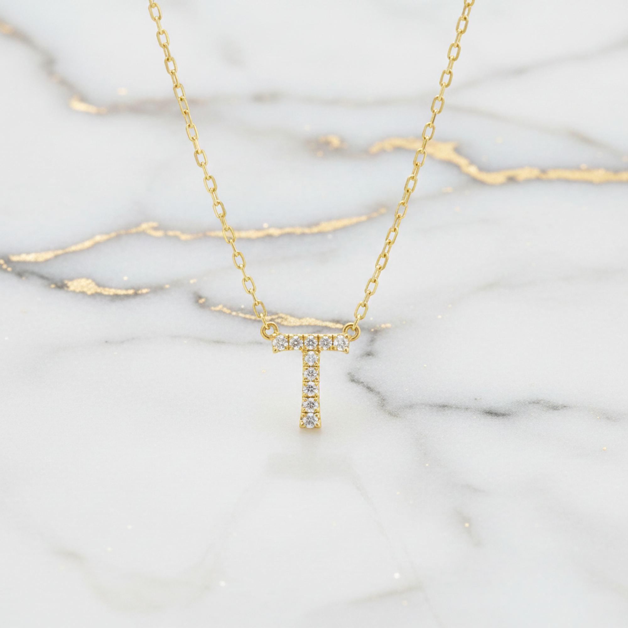 AHKAH Initial · T Diamond · 18K Yellow Gold