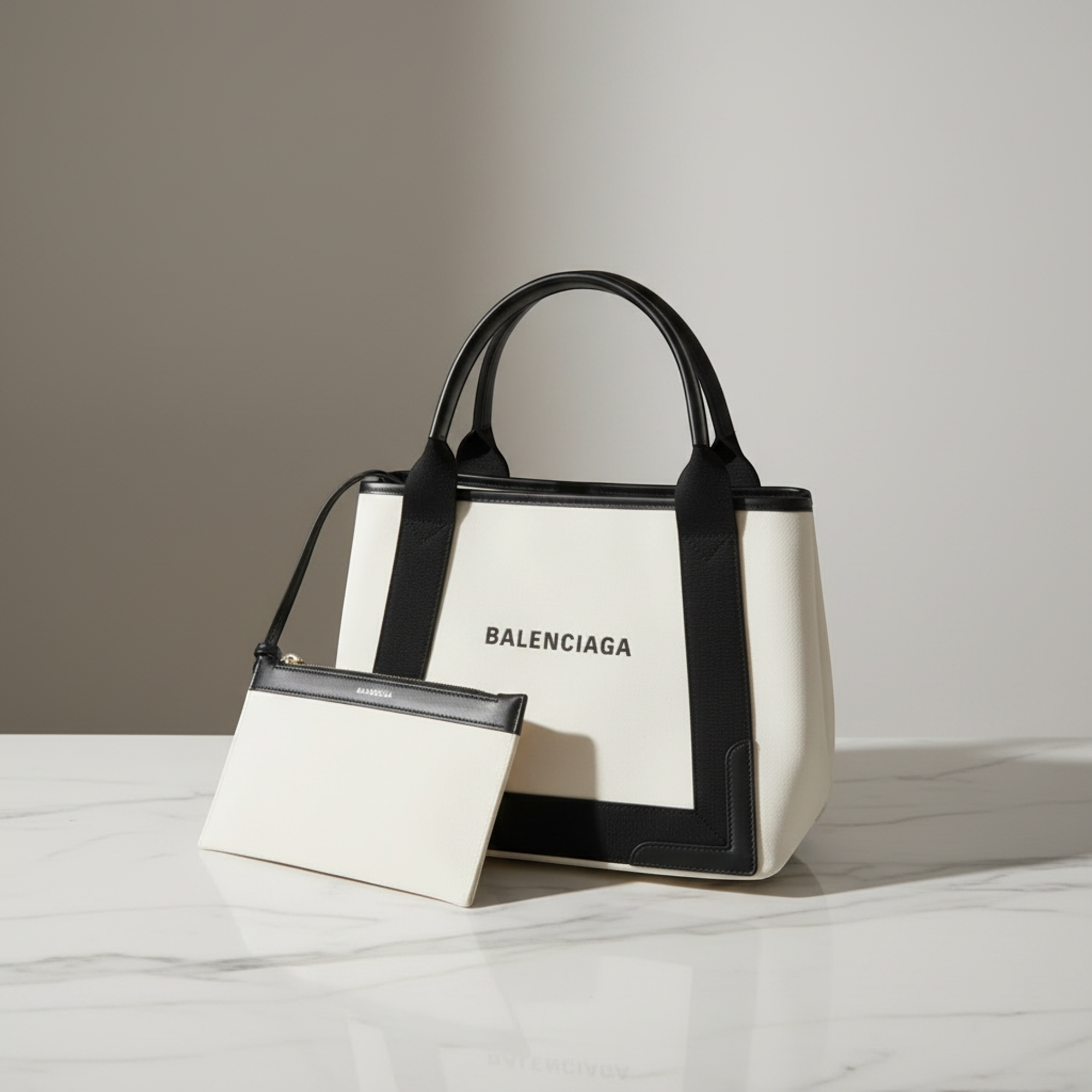 Balenciaga Navy Cabas S · Canvas & Leather