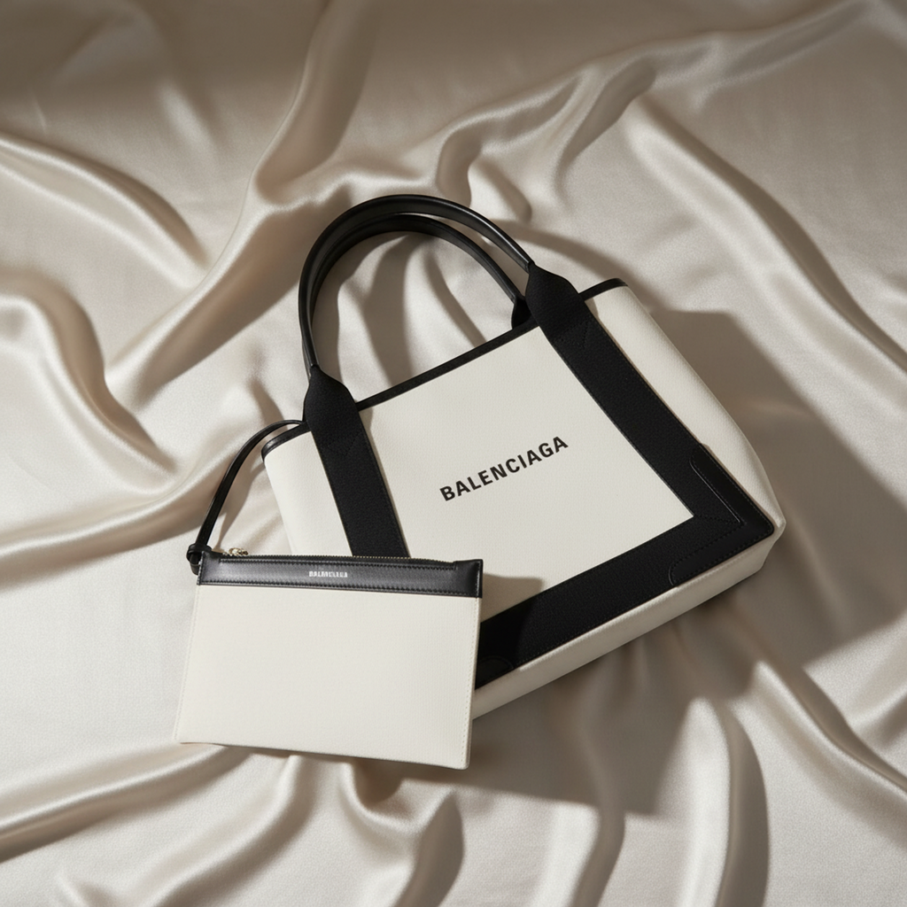 Balenciaga Navy Cabas S · Canvas & Leather