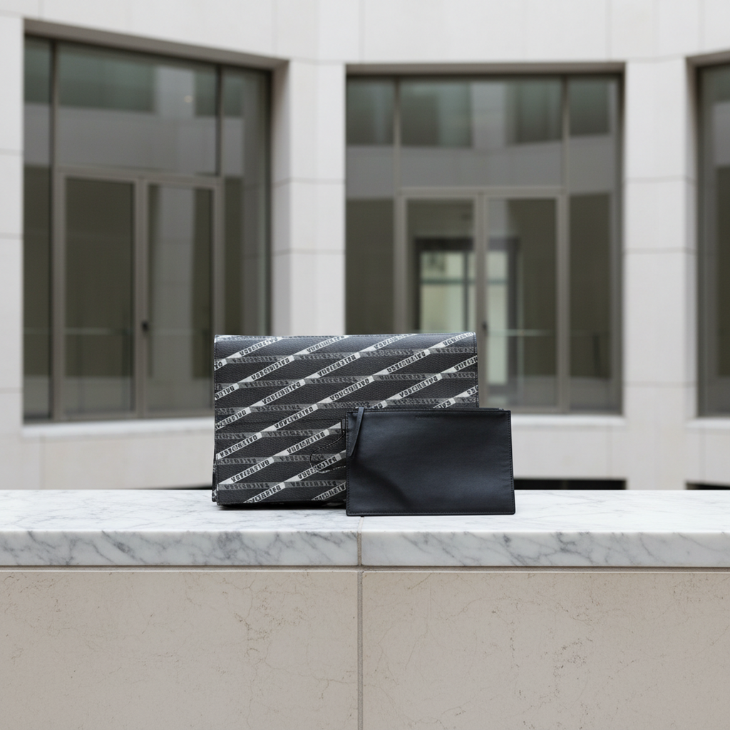 Balenciaga Logo Print · Leather Clutch