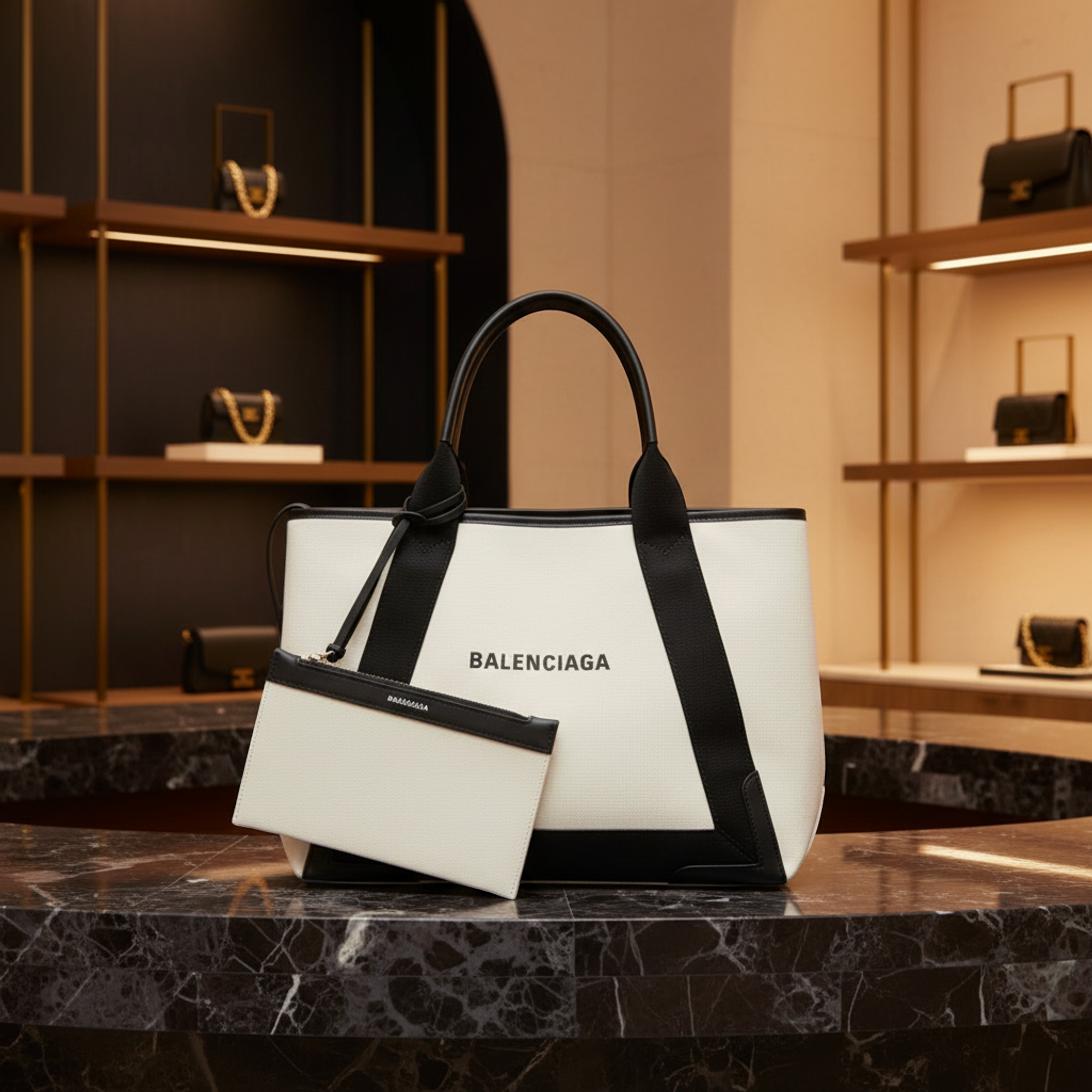 Balenciaga Navy Cabas M · Canvas
