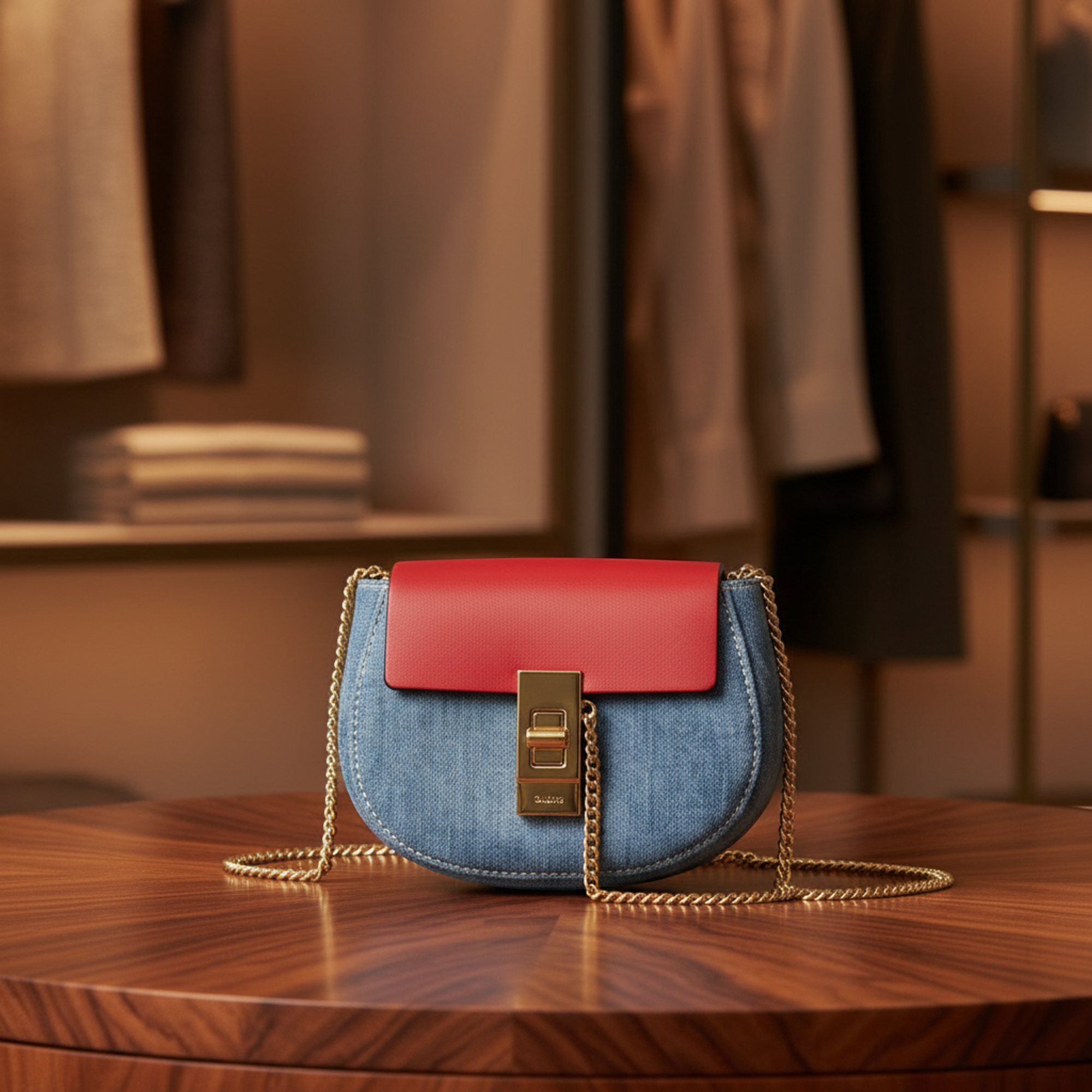 Chloé Drew Mini · Denim Crossbody