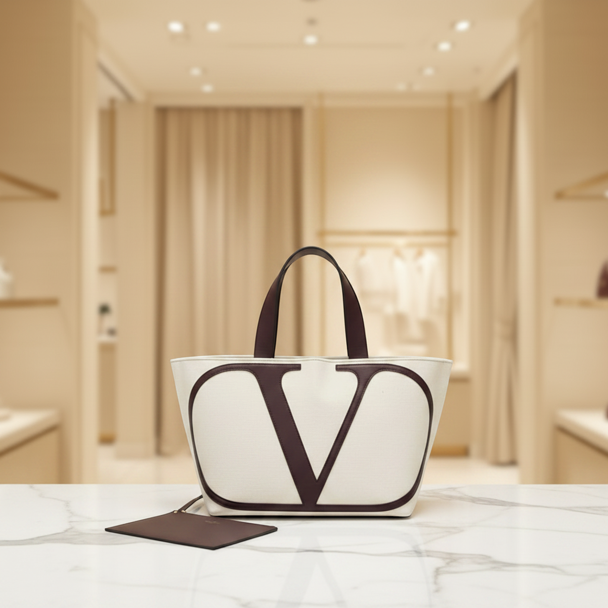 Valentino Garavani V Logo · Leather Canvas Tote