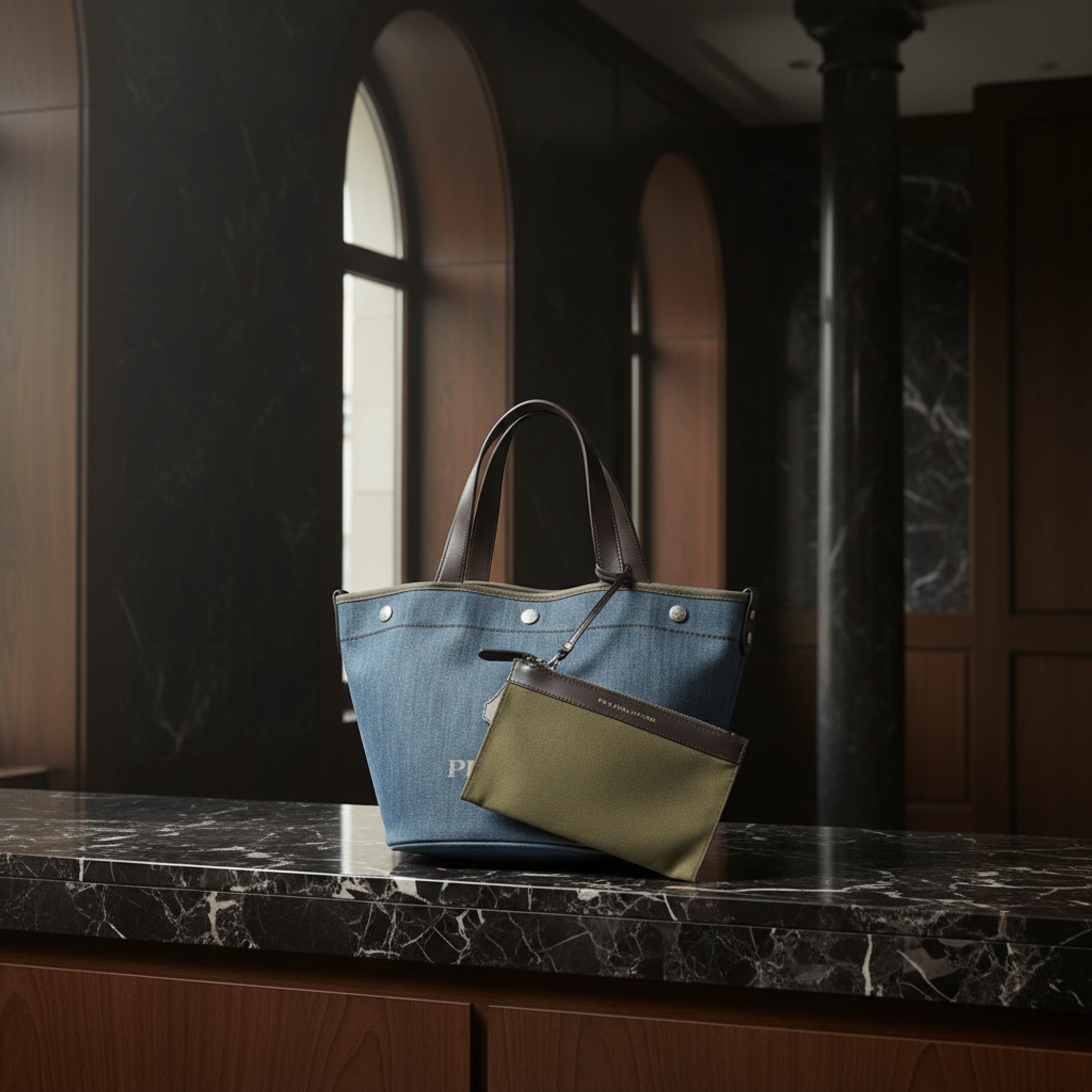 Prada Denim · Leather Tote