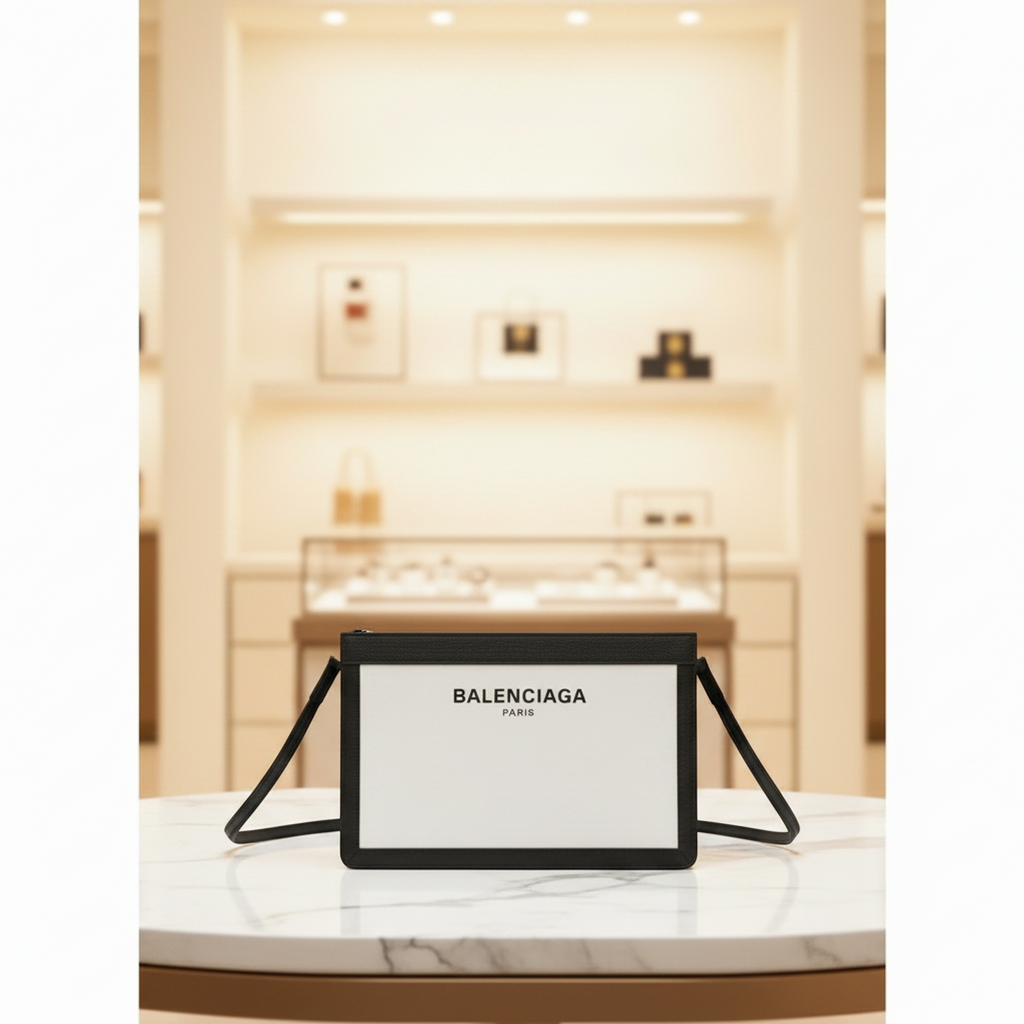 Balenciaga Navy Pochette · Canvas & Leather