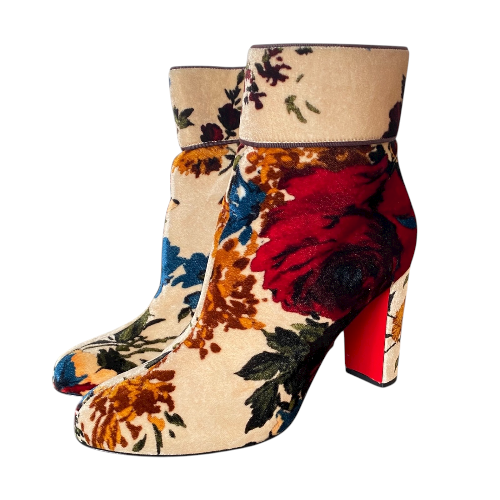 CHRISTIAN LOUBOUTIN Moulamax 100 Multicolor Velvet Ankle Boots, Size 38