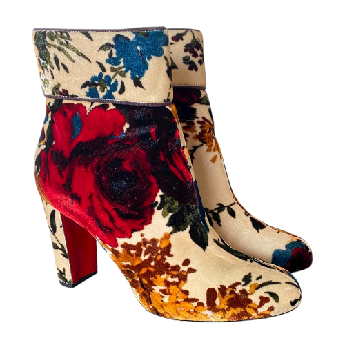 CHRISTIAN LOUBOUTIN Moulamax 100 Multicolor Velvet Ankle Boots, Size 38