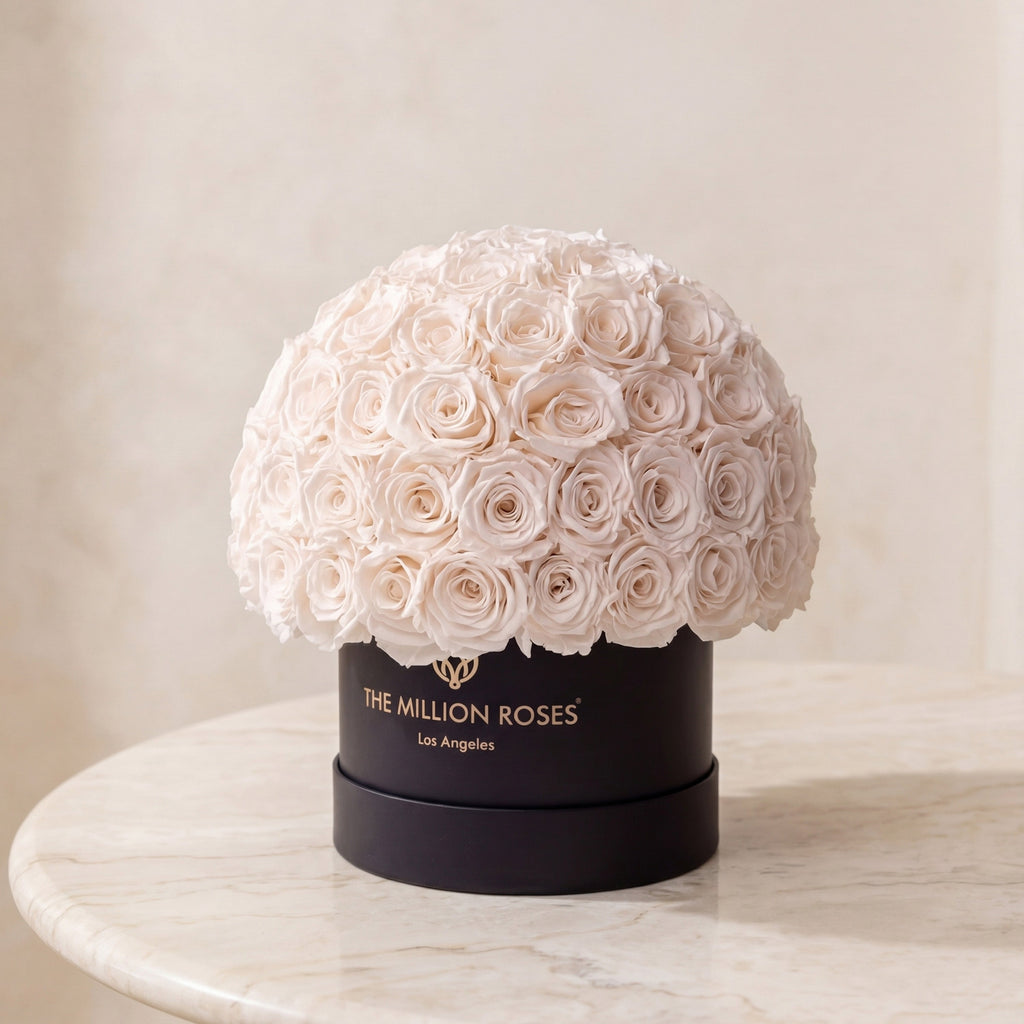Classic Black Superdome Box | White Roses
