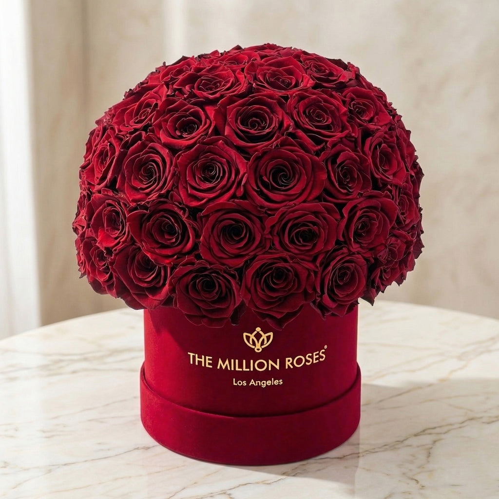 Classic Bordeaux Suede Superdome Box | Burgundy Roses