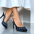 DOLCE & GABBANA Black Satin Polka Dot Slingback Pointed Toe Pumps, Size 37