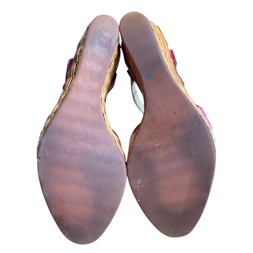 DOLCE & GABBANA Pink & Beige Canvas, Patent Leather & Wicker Wedge Sandals, 38