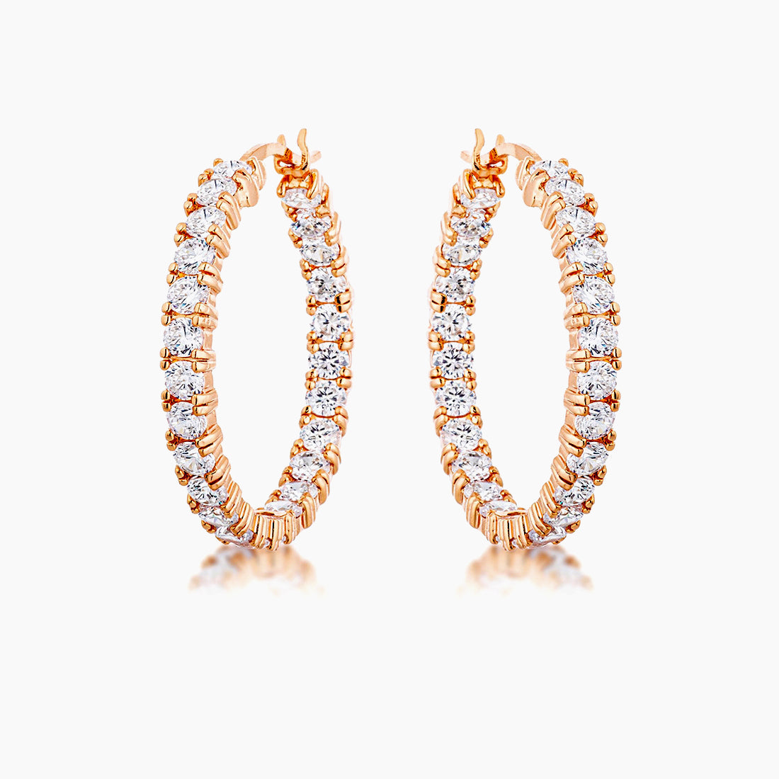 Rose Gold Plated CZ Hoop Earrings