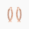 Rose Gold Plated Dotted Clear CZ Round Bezel Hoop Earrings