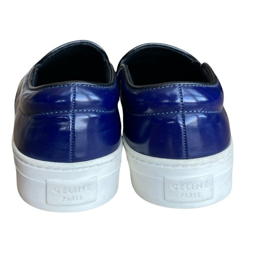 NEW CELINE Navy Patent Leather Slip On Sneakers, Size 36