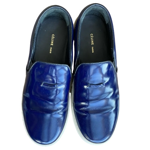NEW CELINE Navy Patent Leather Slip On Sneakers, Size 36