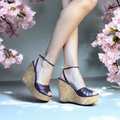 FENDI Purple Patent Leather Ankle Strap Cork Wedge Sandals, Size 38