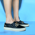 GIVENCHY Black Leather Studded Slip On Low Sneakers, Size 36.5