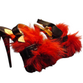 CHRISTIAN LOUBOUTIN Black Leather & Splash Fur Peep Toe Platform Pumps, Size 41
