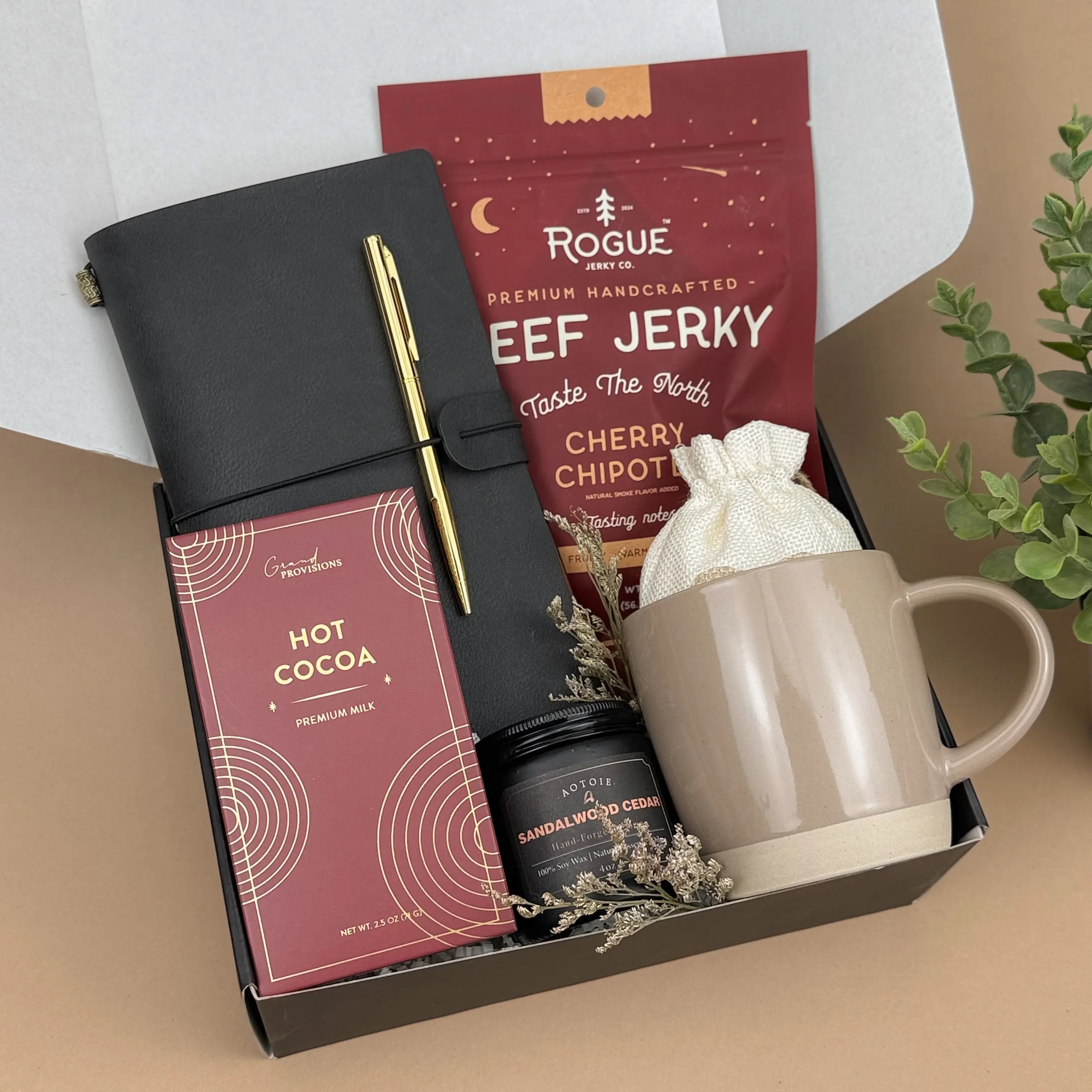 Campfire Comfort Gift Box | Beef Jerky Gift Set & Leather Notebook for Men