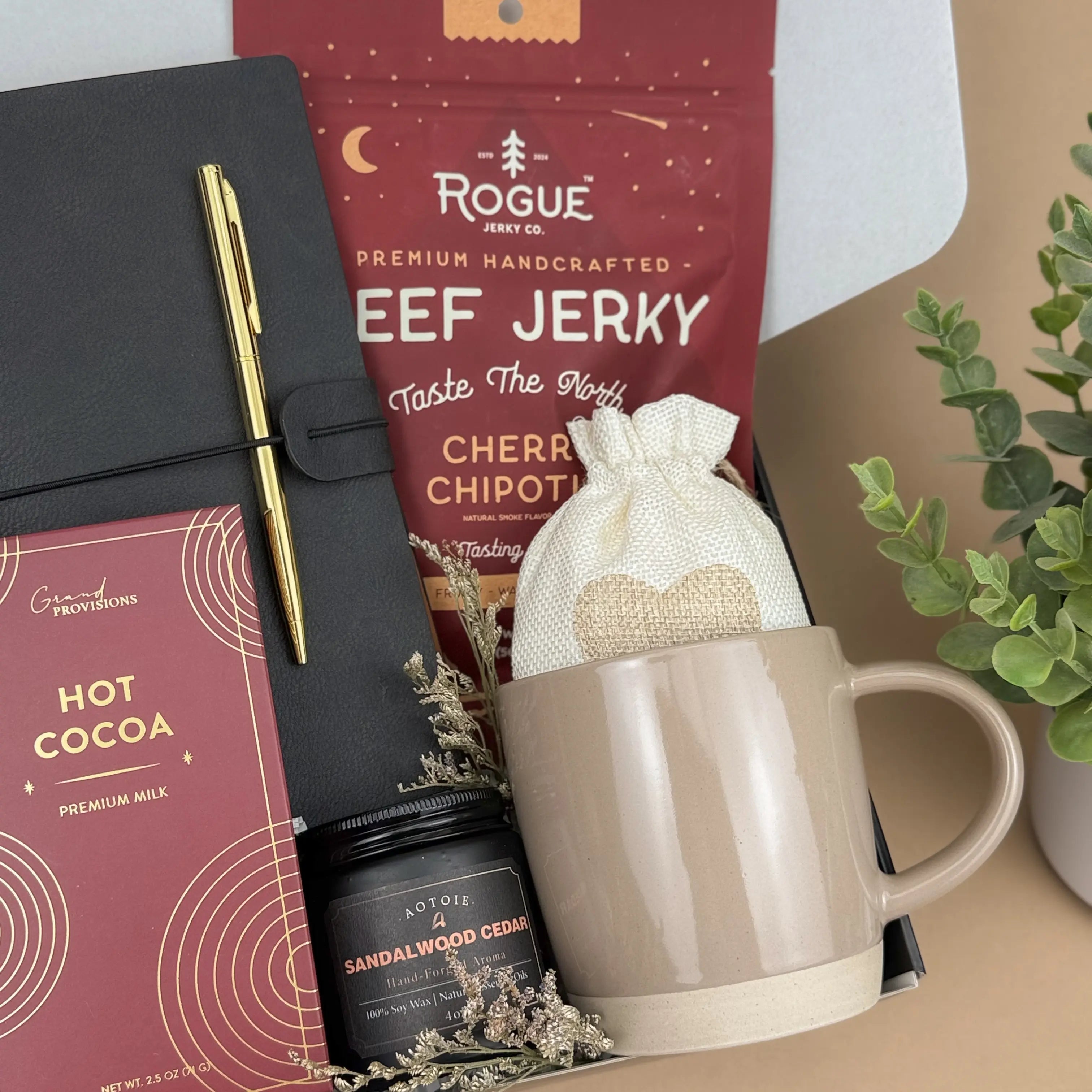 Campfire Comfort Gift Box | Beef Jerky Gift Set & Leather Notebook for Men