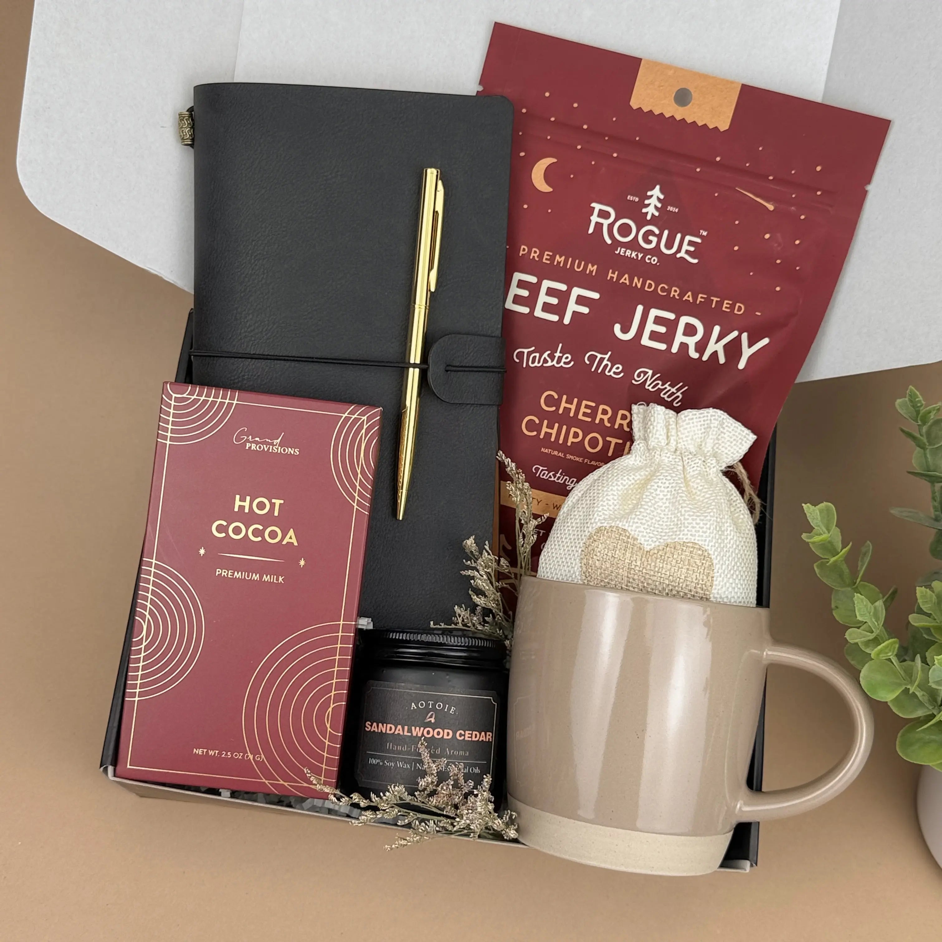 Campfire Comfort Gift Box | Beef Jerky Gift Set & Leather Notebook for Men