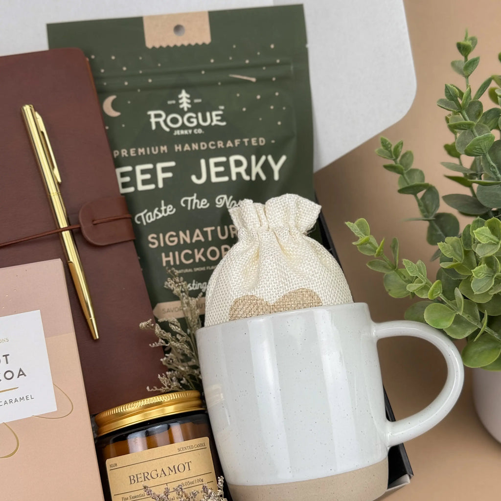 Gift Baskets for Men – Leather Journal & Beef Jerky Set