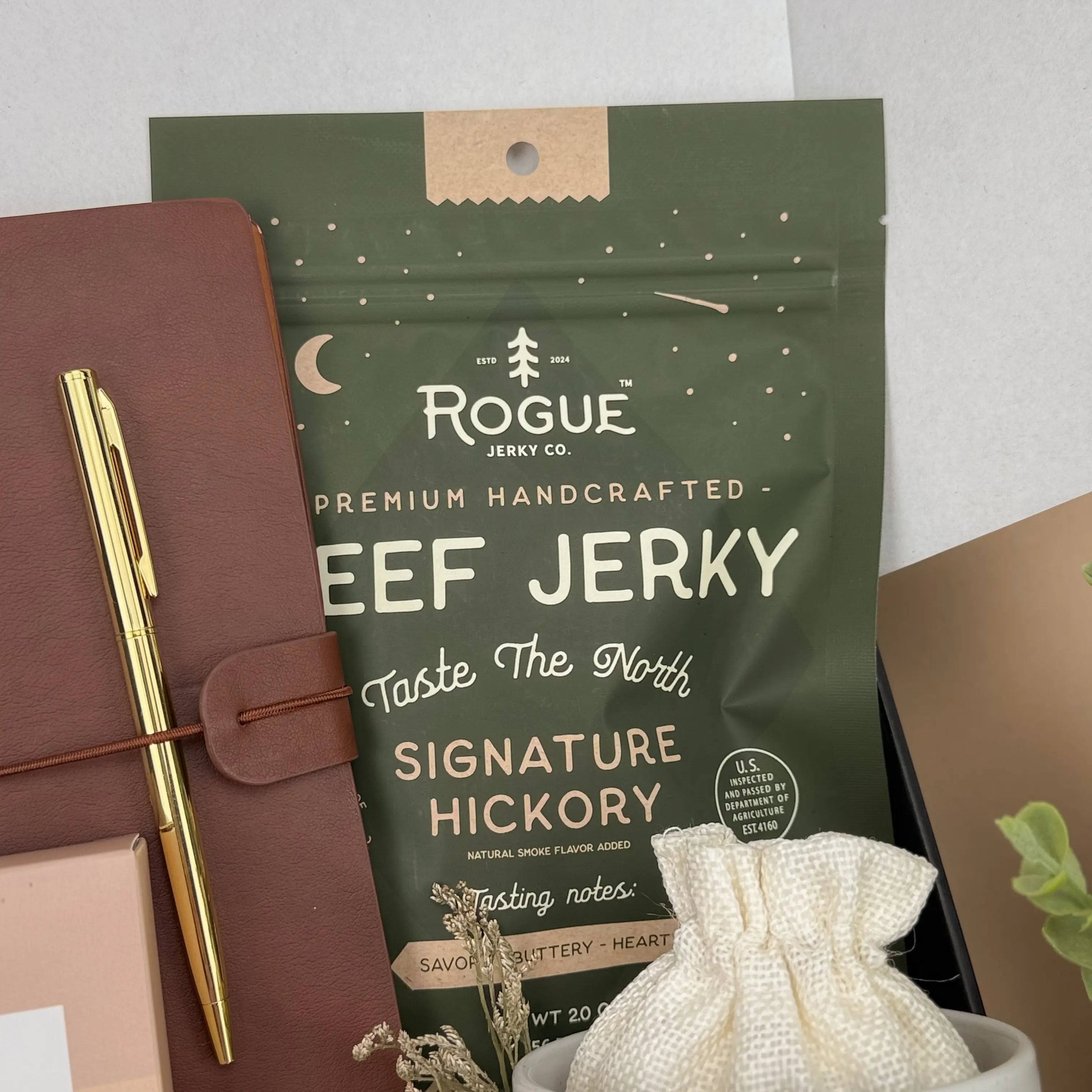Gift Baskets for Men – Leather Journal & Beef Jerky Set