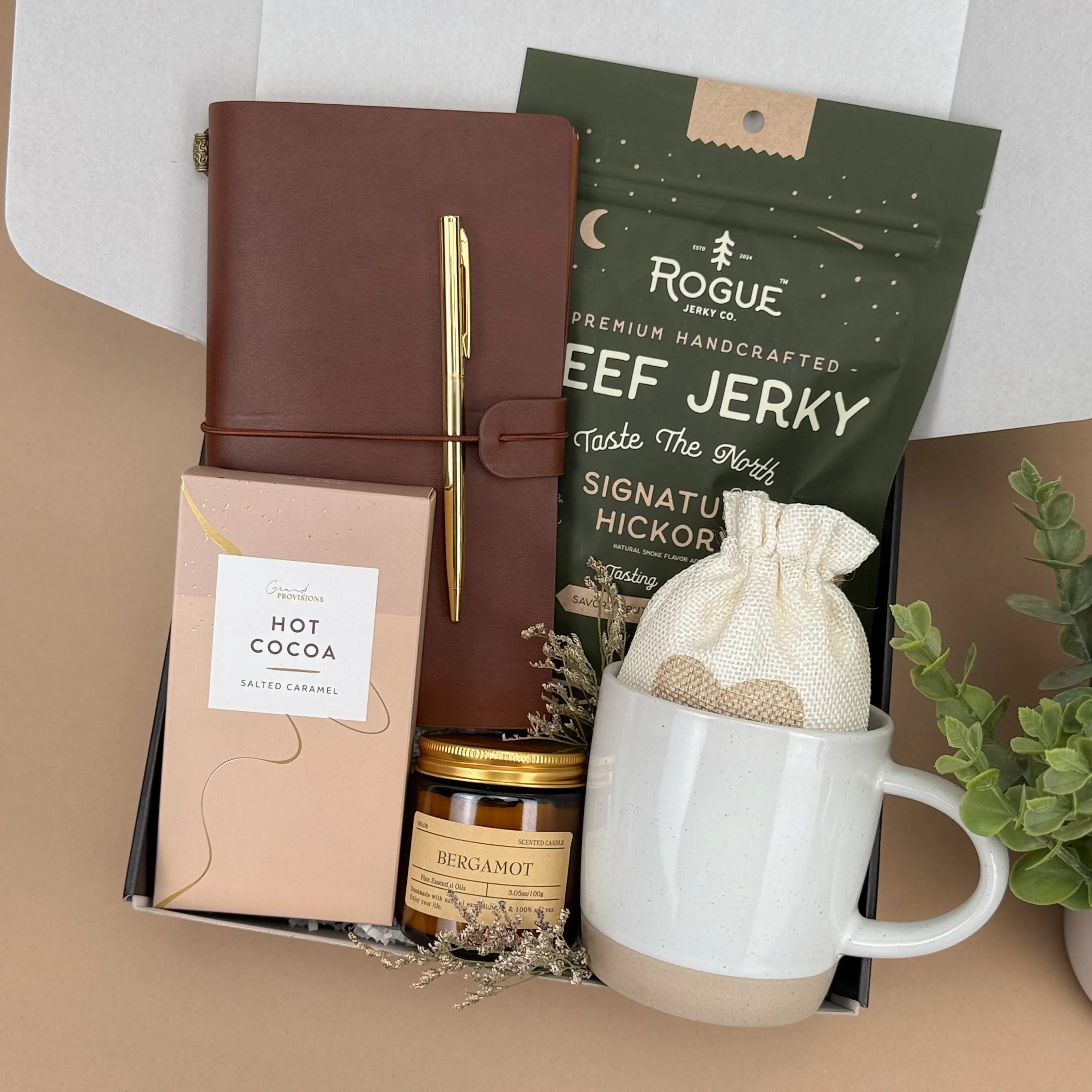 Gift Baskets for Men – Leather Journal & Beef Jerky Set
