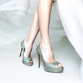 JIMMY CHOO Dahlia Gold/Silver Glitter Fabric Platform Pumps Size 38.5