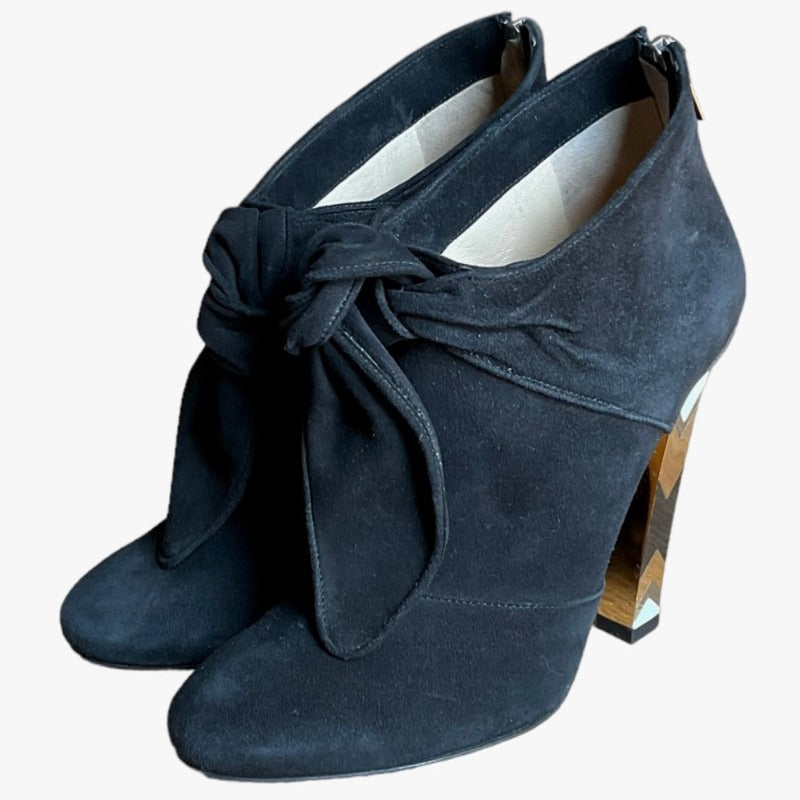 JIMMY CHOO Erica Black Suede Bow Detail Ankle Booties, Size 36